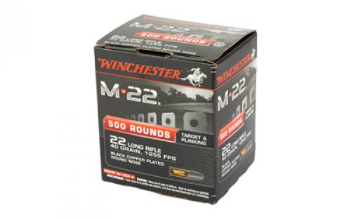 Winchester Ammunition M22, 22LR, 40 Grain, Copper Plated Round Nose,2 500 round boxes in 1 pack, equalling 1000 rounds S22LRT