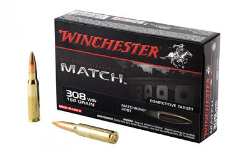 Winchester Ammunition Match, 308WIN, 168 Grain, Boat Tail Hollow Point, 20 Round Box S308M