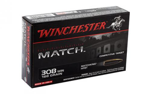 Winchester Ammunition Match, 308WIN, 168 Grain, Boat Tail Hollow Point, 20 Round Box S308M