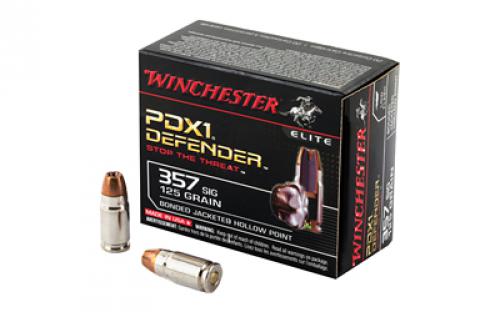 Winchester Ammunition Defender, Supreme Elite, 357SIG, 125 Grain, Bonded Jacketed Hollow Point, PDX1, 20 Round Box S357SPDB