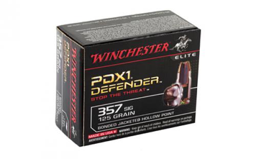 Winchester Ammunition Defender, Supreme Elite, 357SIG, 125 Grain, Bonded Jacketed Hollow Point, PDX1, 20 Round Box S357SPDB