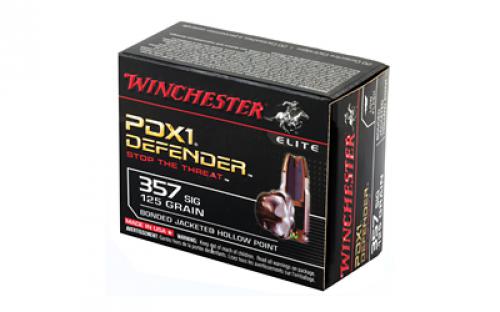 Winchester Ammunition Defender, Supreme Elite, 357SIG, 125 Grain, Bonded Jacketed Hollow Point, PDX1, 20 Round Box S357SPDB