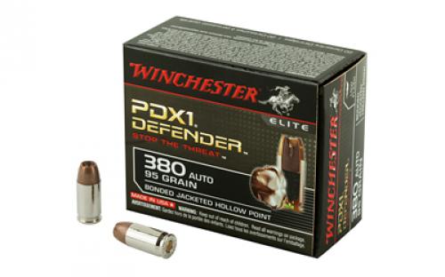 Winchester Ammunition Defender, Supreme Elite, 380ACP, 95 Grain, Bonded Jacketed Hollow Point, PDX1, 20 Round Box S380PDB