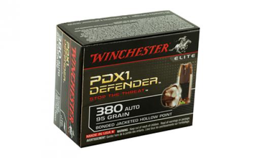 Winchester Ammunition Defender, Supreme Elite, 380ACP, 95 Grain, Bonded Jacketed Hollow Point, PDX1, 20 Round Box S380PDB