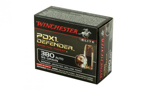 Winchester Ammunition Defender, Supreme Elite, 380ACP, 95 Grain, Bonded Jacketed Hollow Point, PDX1, 20 Round Box S380PDB