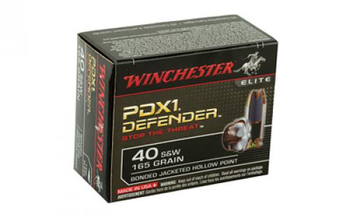 Winchester Ammunition Defender, Supreme Elite, 40S&W, 165 Grain, Bonded Jacketed Hollow Point, PDX1, 20 Round Box S40SWPDB