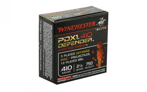 Winchester Ammunition Defender, Supreme Elite, 410 Gauge, 2.5", Buckshot, 3 Defense, Discs/12 BB Pellets, 10 Round Box S410PDX1