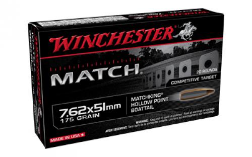 Winchester Ammunition Match, 7.62x51, 175 Grain, Sierra Boat Tail Hollow Point Bullet, 20 Round Box S76251M