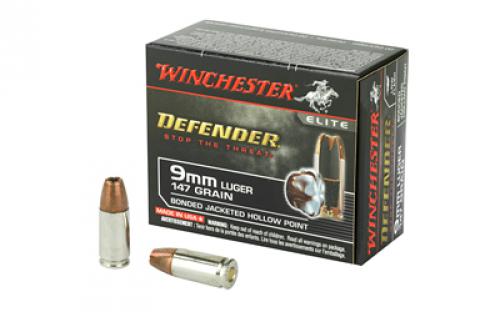 Winchester Ammunition Defender, 9MM, 147 Grain, PDX1, Bonded Jacketed Hollow Point, 20 Round Box S9MMPDB1