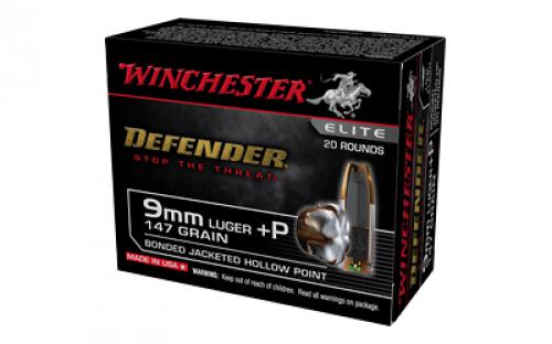 Winchester Ammunition Defender, 9MM +P, 147 Grain, Bonded Jacketed Hollow Point Bullet, 20 Round Box S9MMPDB2