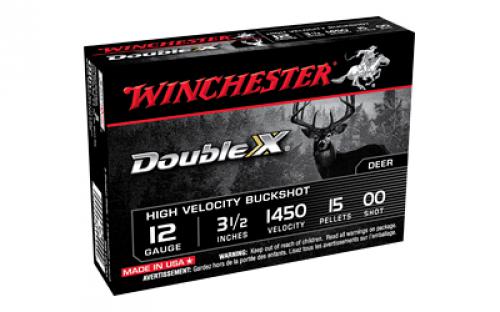 Winchester Ammunition Double X, 12 Gauge 3.5, 00 Buck, Buckshot, 15 Pellets, 5 Round Box, 250 Round Case SB12L00