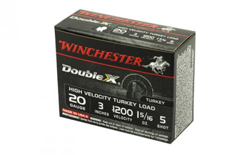 Winchester Ammunition Double X High Velocity, Turkey, 20 Gauge, 3", #5, 1-5/16 oz., Shotshell, 10 Round Box STH2035