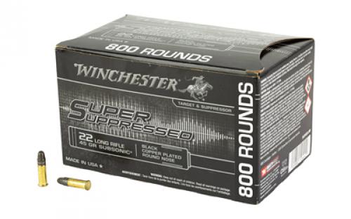 Winchester Ammunition Super Suppressed, Rimfire, 22 LR, 45Gr, Copper Plated Round Nose, 800 Round Box SUP22LRB