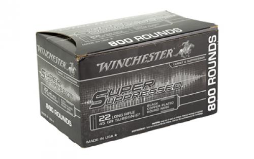 Winchester Ammunition Super Suppressed, Rimfire, 22 LR, 45Gr, Copper Plated Round Nose, 800 Round Box SUP22LRB