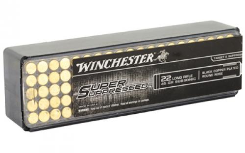 Winchester Ammunition Super Suppressed, 22LR, 45 Grain, Black Copper Plated Round Nose, 100 Round Box SUP22LR