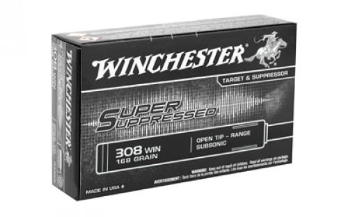 Winchester Ammunition Super Suppressed, 308 Win, 168 Grain, Open Tip, 20 Round Box SUP308