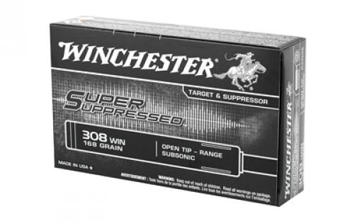 Winchester Ammunition Super Suppressed, 308 Win, 168 Grain, Open Tip, 20 Round Box SUP308