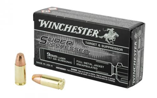 Winchester Ammunition Super Suppressed, 9MM, 147 Grain, Full Metal Jacket Encapsulated, 50 Round Box SUP9