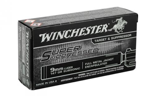 Winchester Ammunition Super Suppressed, 9MM, 147 Grain, Full Metal Jacket Encapsulated, 50 Round Box SUP9