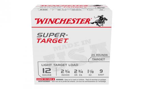 Winchester Ammunition Super Target, 12 Gauge 2.75", #9, 1 1/8 oz, 25 Round Box TRGT129