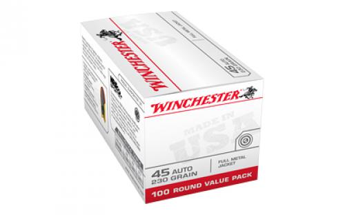 Winchester Ammunition USA WHITE BOX, 45 ACP, 185 Grain, Full Metal Jacket, 50 Round Box USA45A