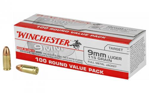 Winchester Ammunition USA, 9MM, 115 Grain, Full Metal Jacket, 100 Round Box USA9MMVPY