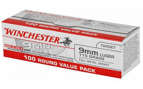 Winchester Ammunition USA, 9MM, 115 Grain, Full Metal Jacket, 100 Round Box USA9MMVPY