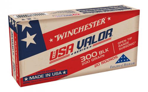 Winchester Ammunition USA VALOR, 300 Blackout, 200 Grain, Full Metal Jacket Open Tip Bullet, 20 Round Box USAV300BX