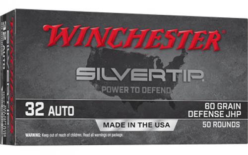 Winchester Ammunition SILVERTIP, 32 Auto, 60 Grain, Jacketed Hollow Point, 50 Round Box W32AST