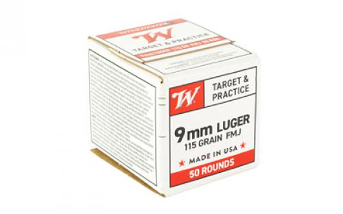 Winchester Ammunition USA WHITE BOX, 9mm, 115 Grain, Full Metal Jacket, 50 Rounds Box W9MM50