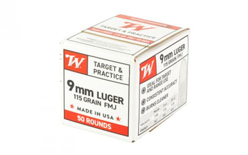 Winchester Ammunition USA WHITE BOX, 9mm, 115 Grain, Full Metal Jacket, 50 Rounds Box W9MM50