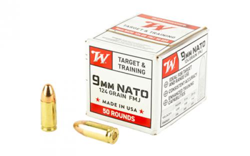 Winchester Ammunition USA WHITE BOX, 9mm, 124 Grain, Full Metal Jacket, 50 Rounds Box W9NATO50