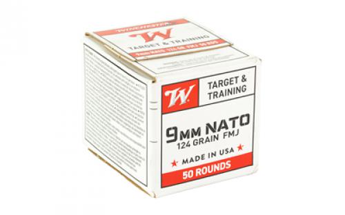 Winchester Ammunition USA WHITE BOX, 9mm, 124 Grain, Full Metal Jacket, 50 Rounds Box W9NATO50