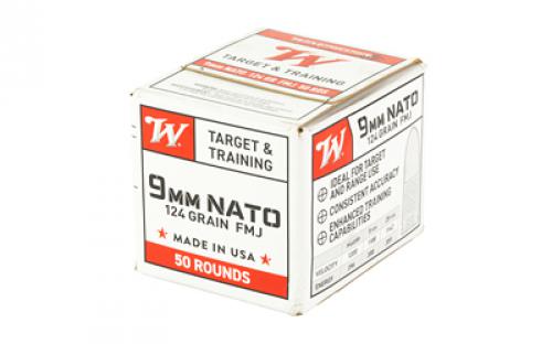 Winchester Ammunition USA WHITE BOX, 9mm, 124 Grain, Full Metal Jacket, 50 Rounds Box W9NATO50