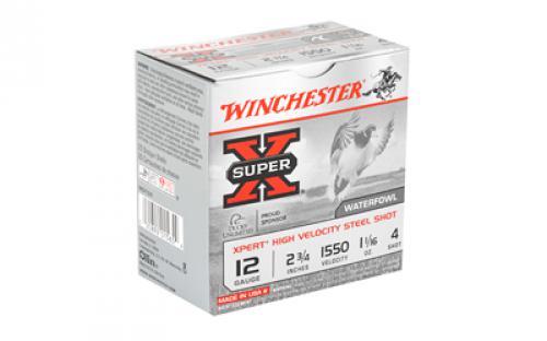 Winchester Ammunition Xpert HI-Velocity, Steel, 12 Gauge, 2.75", #4, 1.06 oz., Steel Shot, Lead Free, 25 Round Box WEX124