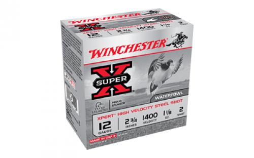 Winchester Ammunition XPERT STEEL, HIGH VELOCITY, 12 Gauge 2.75, #2, 1 1/8 oz, Steel Shot, 25 Round Box WEX12H2