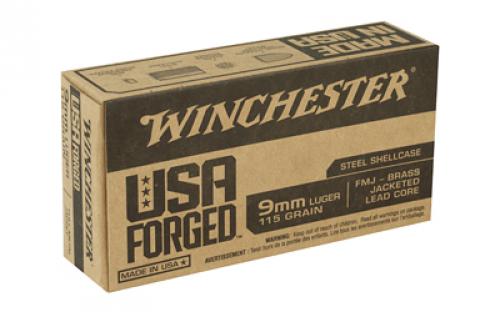 Winchester Ammunition USA Forged, 9MM, 115 Grain, Brass Jacketed Lead Core (FMJ), Steel Cased, 50 Round Box WIN9SV