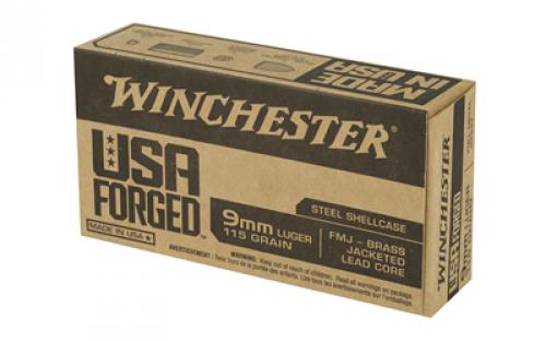 Winchester Ammunition USA Forged, 9MM, 115 Grain, Brass Jacketed Lead Core (FMJ), Steel Cased, 50 Round Box WIN9SV