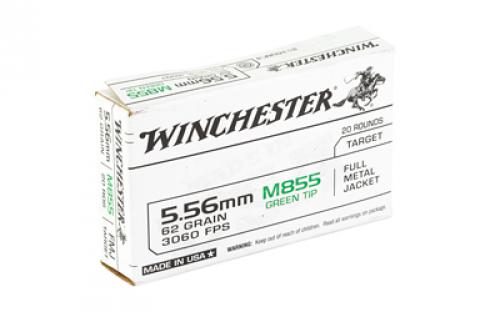 Winchester Ammunition M855, 556NATO, 62 Grain, Full Metal Jacket, Green Tip, Box of 20 WM855K