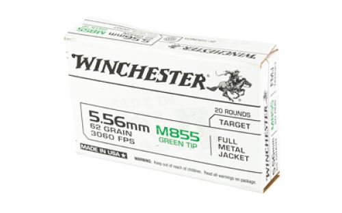 Winchester Ammunition M855, 556NATO, 62 Grain, Full Metal Jacket, Green Tip, Box of 20 WM855K