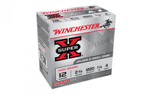 Winchester Ammunition SUPER-X, HIGH BRASS, 12 Gauge 2.75, #4, 1 1/4 oz, Lead Shot, 25 Round Box X12P4