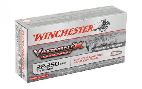 Winchester Ammunition Varmint X Lead Free, 22-250, 38 Grain, Varmint X Lead Free Hollow Point, 20 Round Box, California Certified Nonlead Ammunition X22250PLF