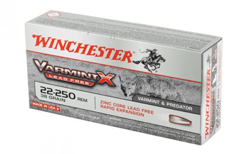 Winchester Ammunition Varmint X Lead Free, 22-250, 38 Grain, Varmint X Lead Free Hollow Point, 20 Round Box, California Certified Nonlead Ammunition X22250PLF