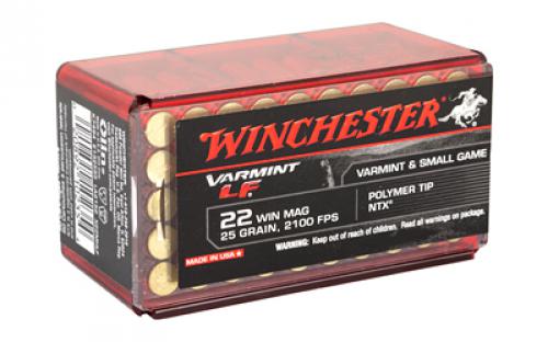 Winchester Ammunition Varmint LF, 22 WMR, 25 Grain, Polymer Tip NTX, Lead Free, 50 Round Box, California Certified Nonlead Ammunition X22MHLF