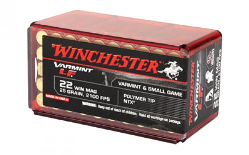 Winchester Ammunition Varmint LF, 22 WMR, 25 Grain, Polymer Tip NTX, Lead Free, 50 Round Box, California Certified Nonlead Ammunition X22MHLF