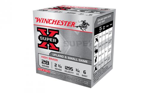 Winchester Ammunition SUPER X, HIGH BRASS, 28 Gauge 2.75, #6, 3/4 oz, Lead Shot, 25 Round Box X286