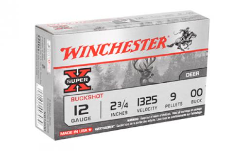 Winchester Ammunition Super-X, 12 Gauge, 2.75", 00 Buck, Buckshot, 9 Pellets,5 Round Box XB1200