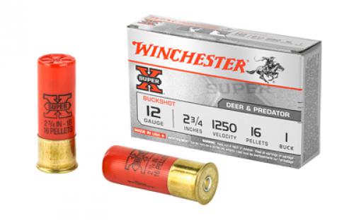 Winchester Ammunition Super-X, 12 Gauge, 2.75, 1 Buck, Buckshot, 16 Pellets,5 Round Box XB121