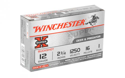 Winchester Ammunition Super-X, 12 Gauge, 2.75", 1 Buck, Buckshot, 16 Pellets,5 Round Box XB121