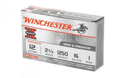 Winchester Ammunition Super-X, 12 Gauge, 2.75", 1 Buck, Buckshot, 16 Pellets,5 Round Box XB121